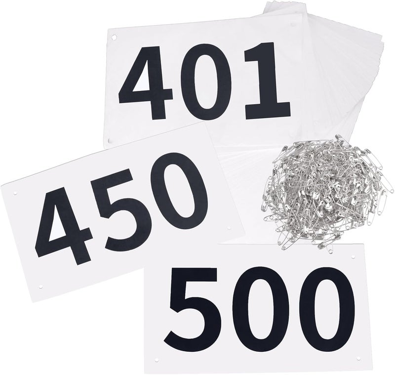 TRIWONDER Tyvek Running Bib Competitor Numbers with Safety Pins, Running Numbers Paper Tags 1-500, Tearproof and Waterproof 4 x 7 Inches for Marathon Races and Events Sports Games (401-500) - Image 1